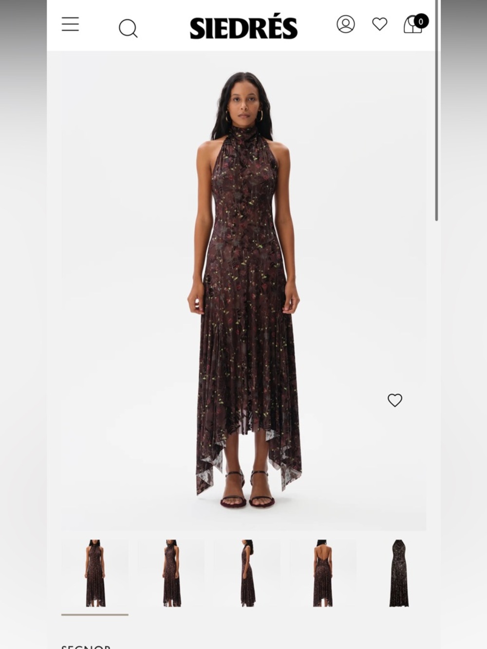 Halter-Neck Floral Asymmetric Hem Dress - Brown